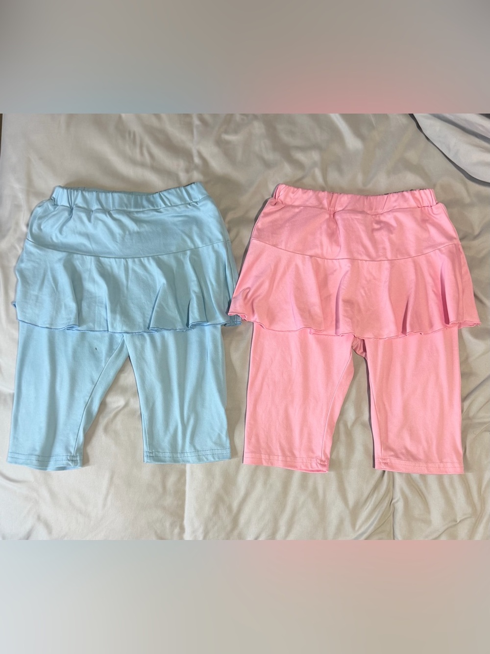SHEIN Pink and Light Blue Skirted Capri Leggings Duo